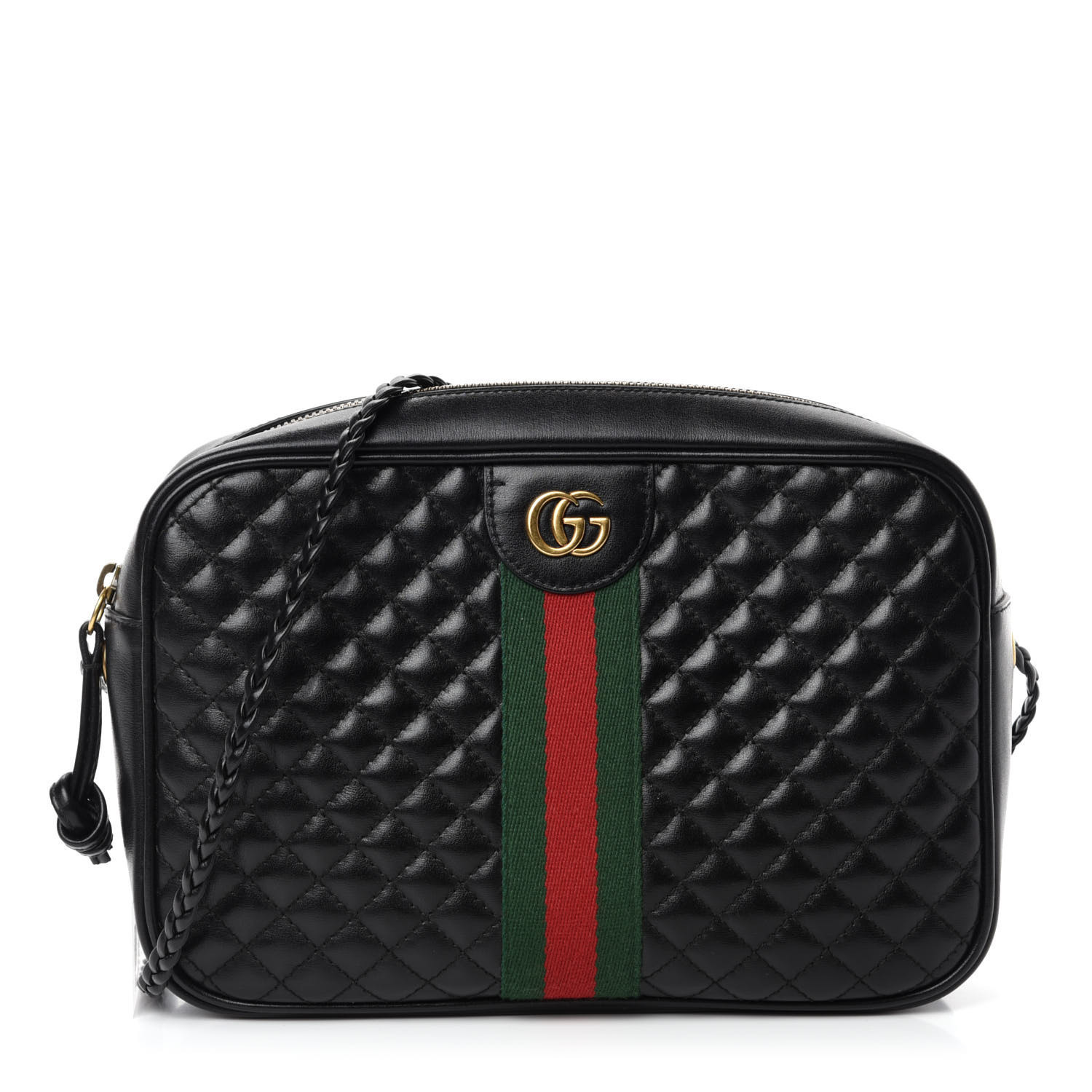 Laminated Calfskin Quilted Web Small Shoulder Bag Black | Fashionphile