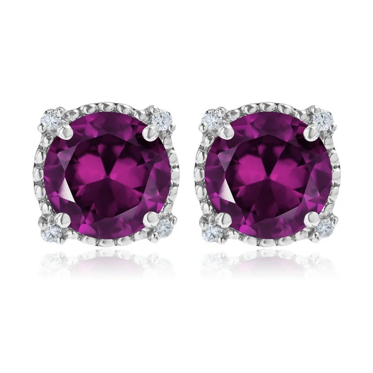 JeenMata 3.5 Carat Round Cut February Birthstone Stud Earrings - Halo Milgrain Earrings in 18K Wh... | Walmart (US)