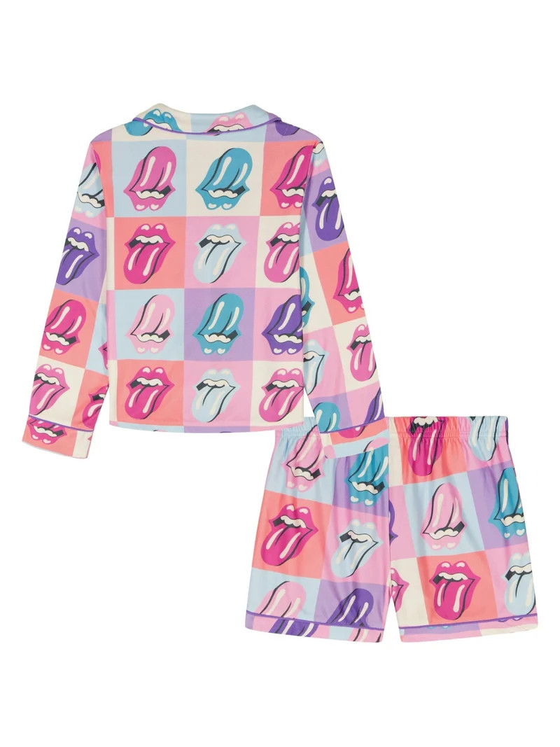 Rolling Stones Girls Long Sleeve Coat and Shorts Pajama Set, 2-Piece, Sizes 4-16 | Walmart (US)