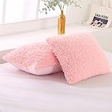 MooWoo Fluffy Faux Fur Pillowcase Standard Size Set of 2, Pink Furry Pillow Cases Decorative Throw C | Amazon (US)