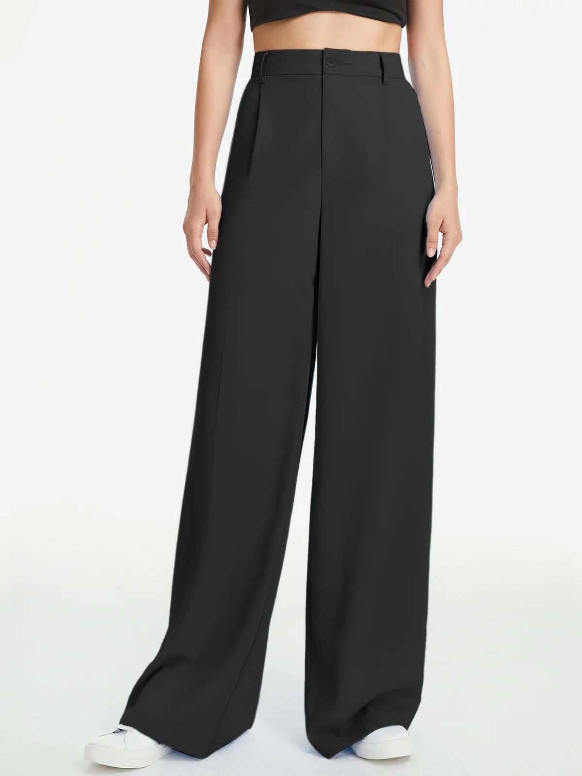 High Waisted Wide Leg Relaxed Fit Trousers | Commense
