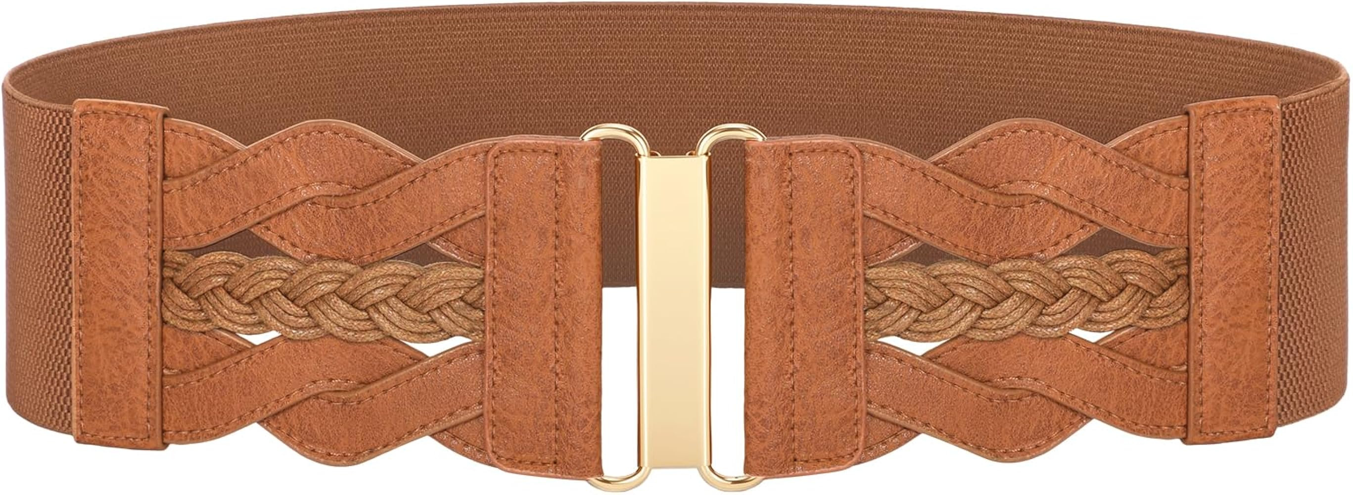 SANSTHS Women Wide Elastic Waist Belt, Vintage Stretchy Belt with Gold Buckle Fashion Women Belt ... | Amazon (US)