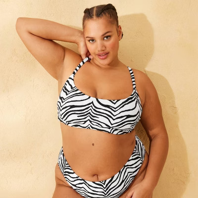 Women's Textured Bralette Bikini Top - Wild Fable™ Black/White Zebra Print X: Crisscross Back, Adjustable Straps, Sewn-in Cups | Target