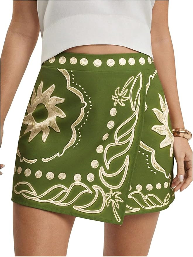 MakeMeChic Women's Boho Vacation Wrap Skirt Skorts Tropical High Waist Wide Leg Shorts Skorts | Amazon (US)