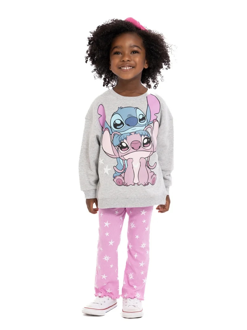 Stitch Toddler Girls Graphic Crewneck Sweatshirt and Flare Leggings Set, 2 Piece, Sizes 12M-5T - ... | Walmart (US)
