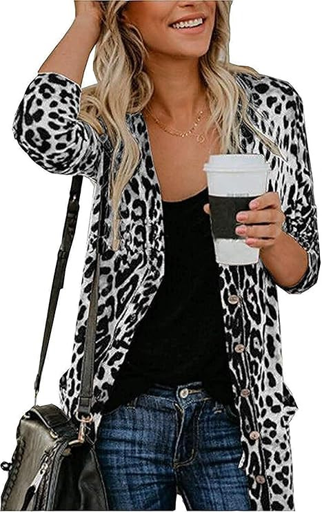 Women's Leopard Printed Cardigans Shirt Lightweight Button Down Cardigans Coat W Pockets(S-2XL) | Amazon (US)