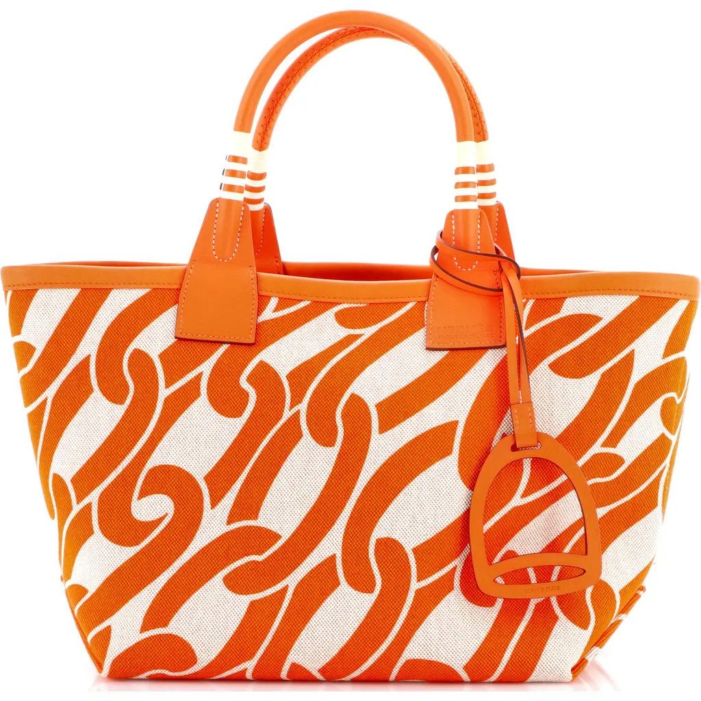 Pre-Owned Hermes Sac Steeple Tote Printed Toile with Leather 25 in Orange Minium at Nordstrom, Size Small | Nordstrom