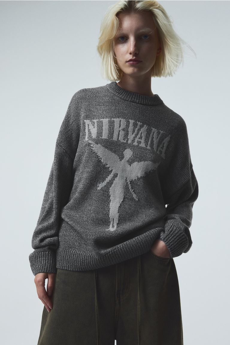 Jacquard-knit Sweater - Dark gray melange/Nirvana - Ladies | H&M US | H&M (US + CA)