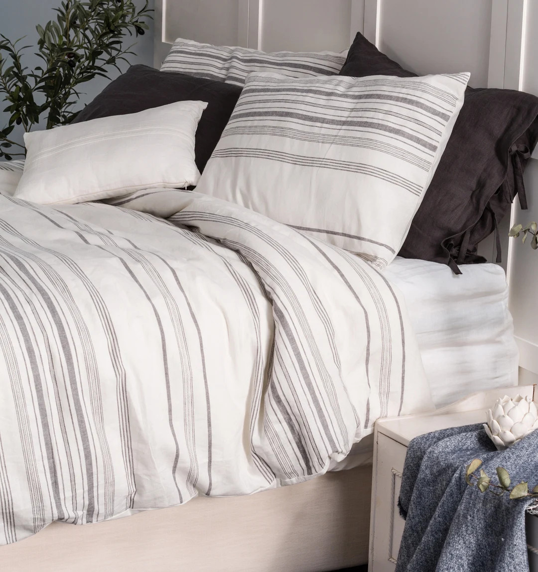 LINEN BLEND DUVET Cover Set 3pcs | Striped Linen Blend Bedding Set | Vintage Washed French Linen ... | Etsy (US)