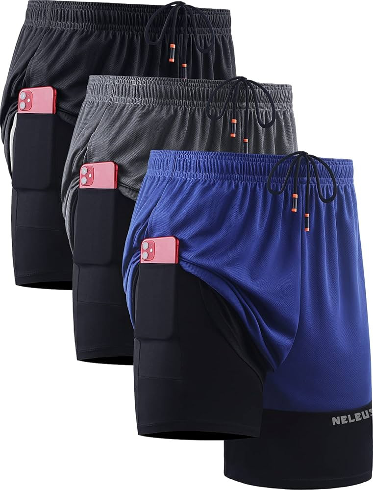 NELEUS Men's 2 in 1 Running Shorts with Liner,Dry Fit Workout Shorts with Pockets | Amazon (US)