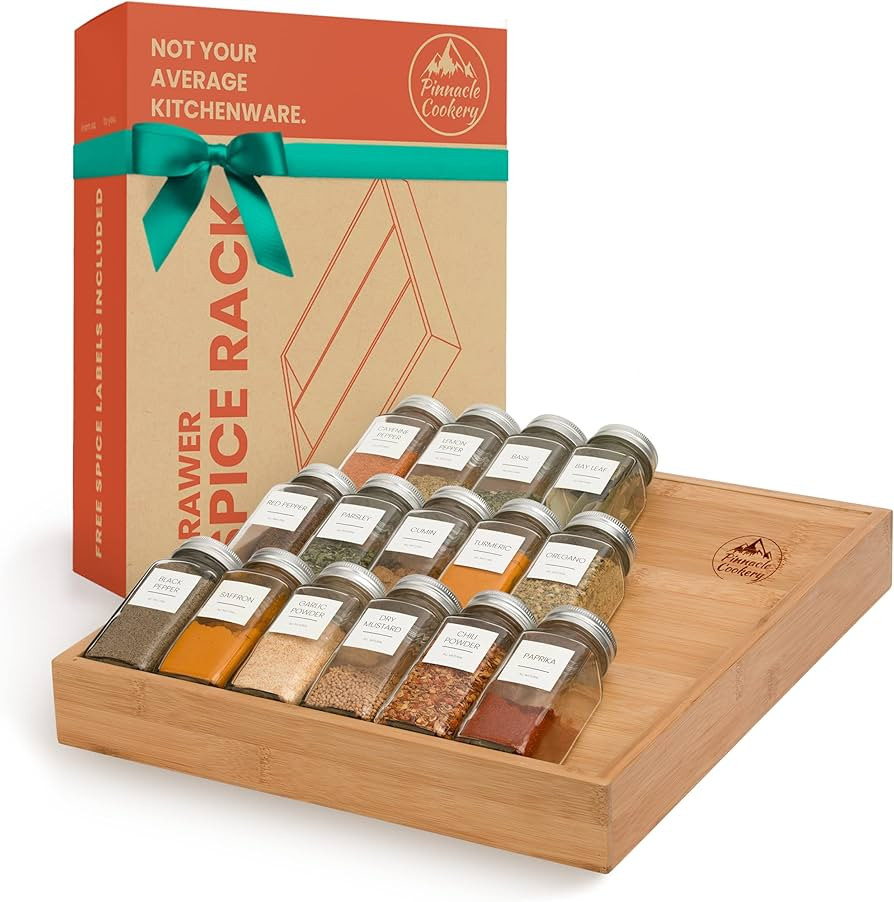Pinnacle Cookery Spice Drawer Organizer for Kitchen - Bamboo Spice Rack Organizer for Drawer - 15... | Amazon (US)