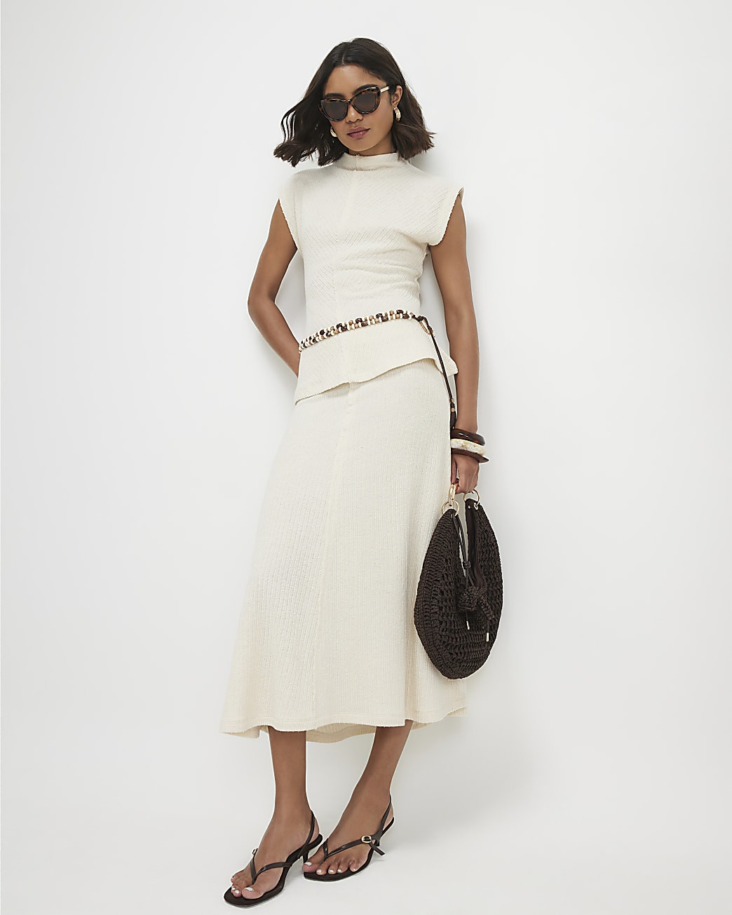 Cream Textured Full Skirt | River Island UK & IE