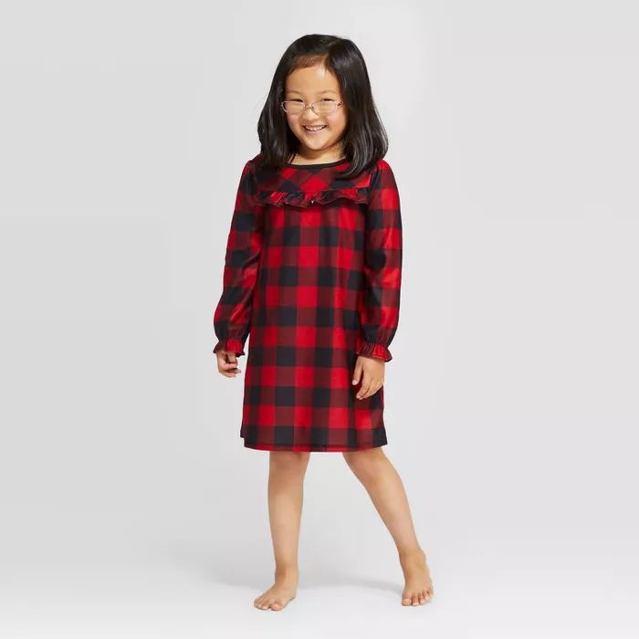 Girls' Holiday Buffalo Check One Piece Pajama - Wondershop™ Red | Target