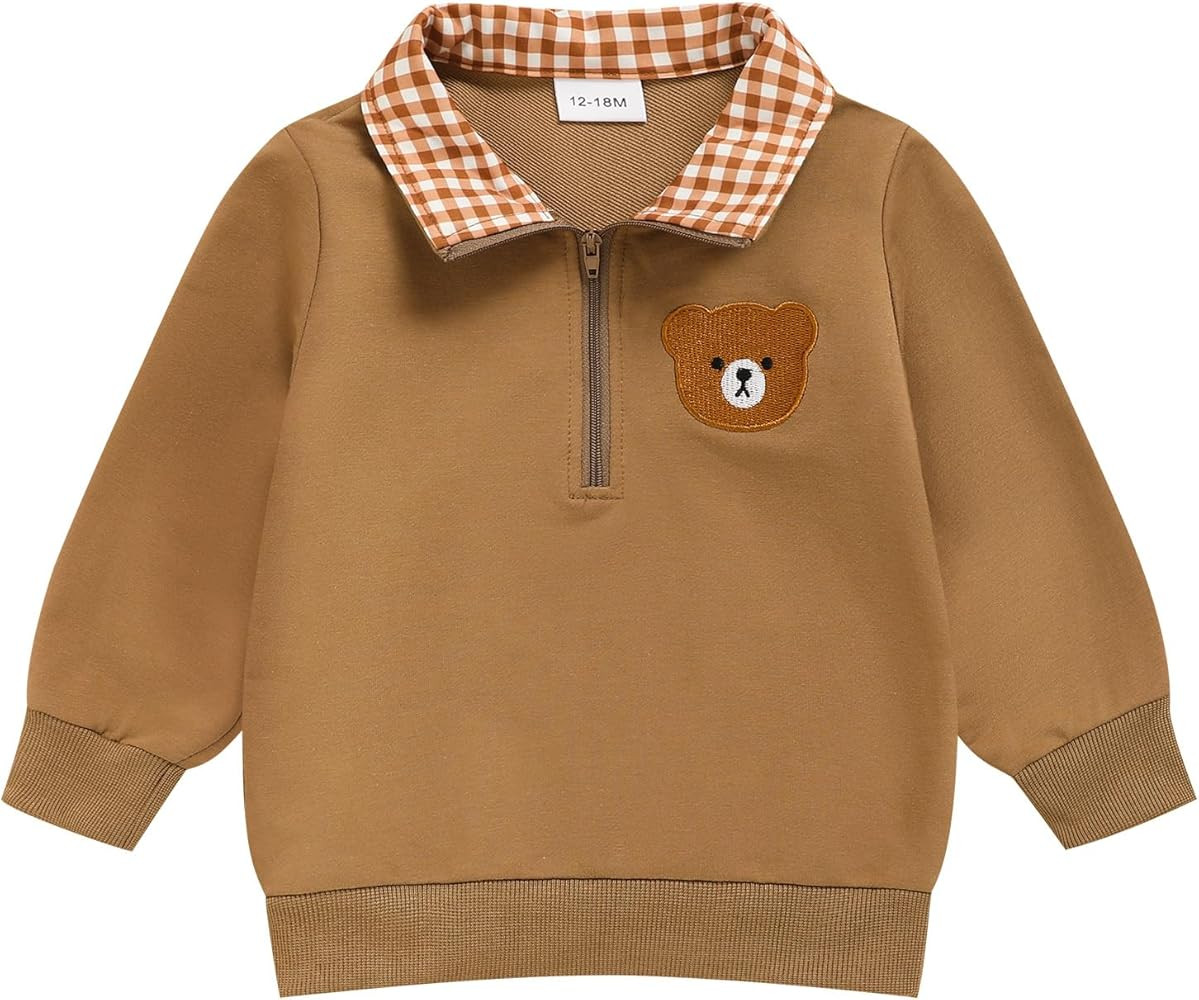 Toddler Boy Quarter Zip Collared Pullover Long Sleeve Fall Winter Baby Boy Clothes Outfit 12M-4T | Amazon (US)