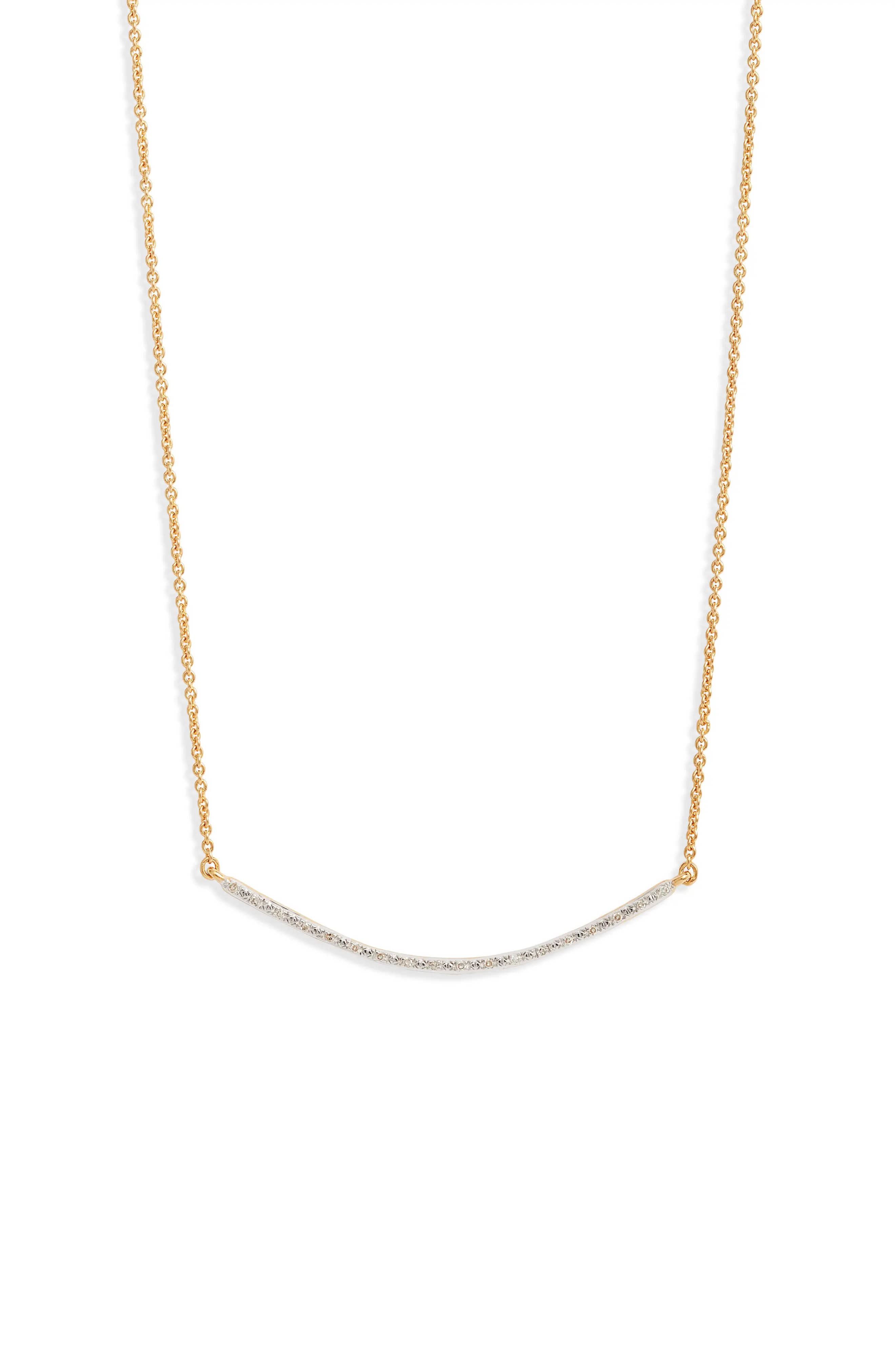 Monica Vinader Riva Smile Diamond Bar Necklace in Yellow Gold/Diamond at Nordstrom | Nordstrom