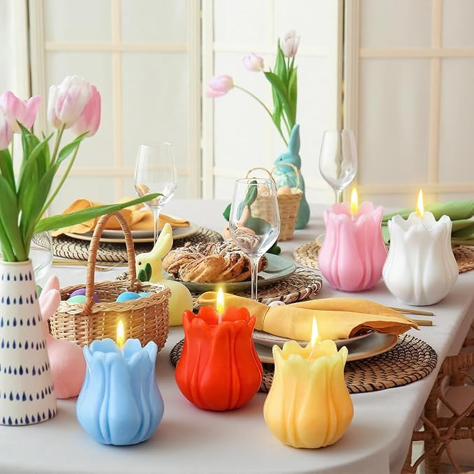 5 Pcs Spring Tulips Flower Candle Pastel Easter Spring Flower Shaped Burning Tea Candle Tulips De... | Amazon (US)