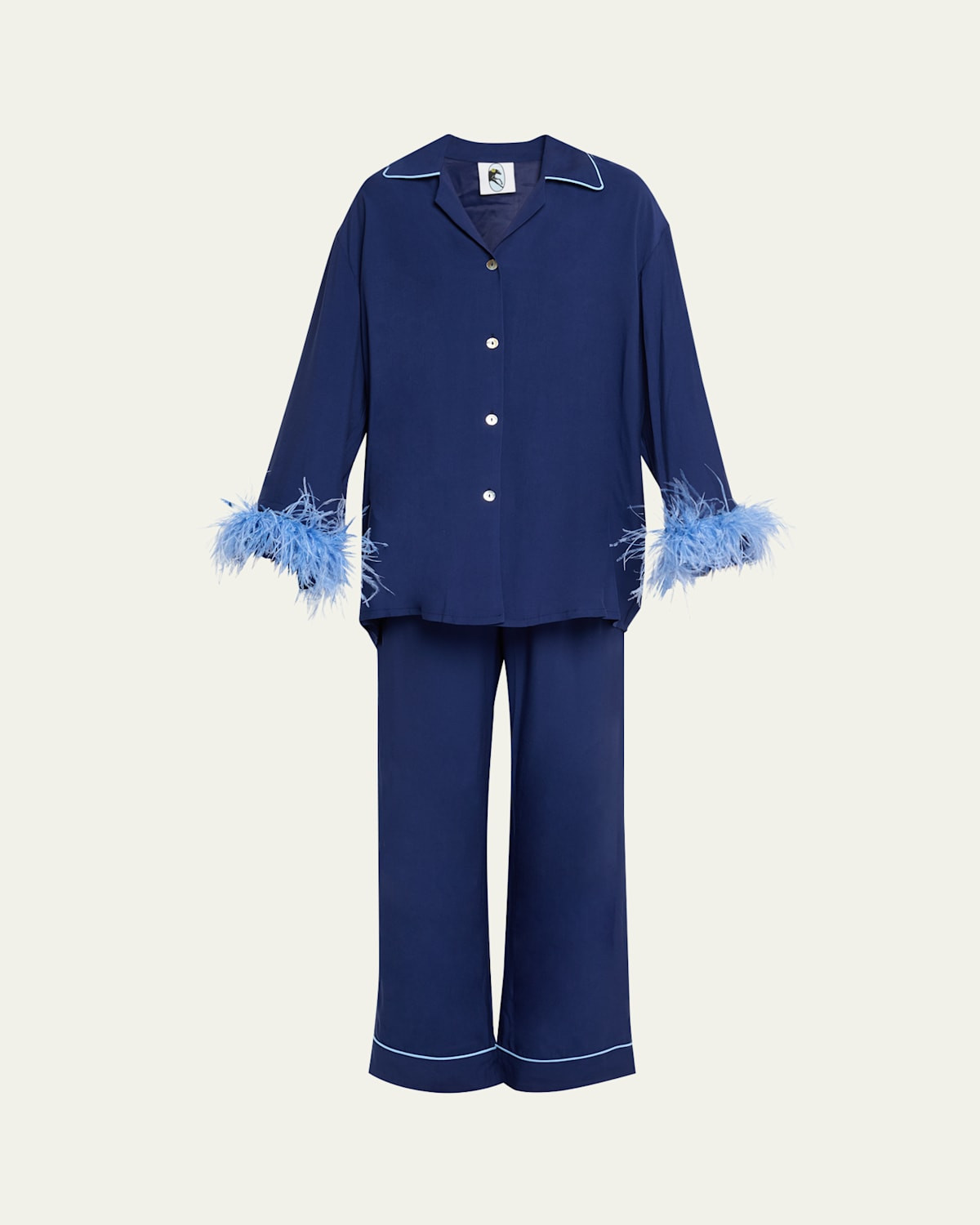 Miss Cat Piped Feather-Trim Pajama Set | Bergdorf Goodman