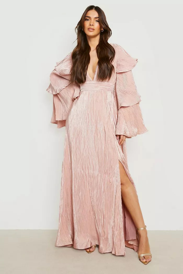 Layered Ruffle Sleeve Maxi Dress | boohoo (US & Canada)