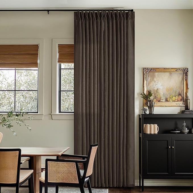 Dark Chocolate Pinch Pleated Linen Curtains 2 Panels for Living Room Bedroom Memory Training Shap... | Amazon (US)