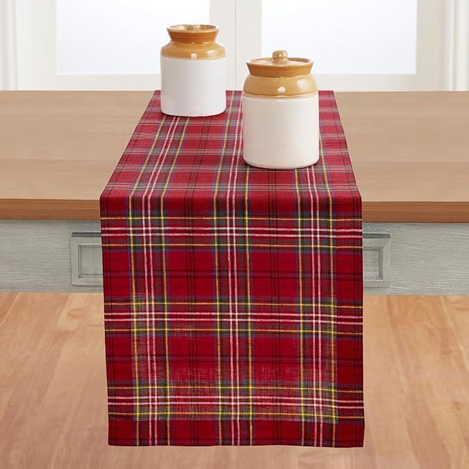 Solino Home Christmas Table Runner 132 Inches Long - 100% Pure Linen Classic Red Tartan Plaid Tab... | Amazon (US)