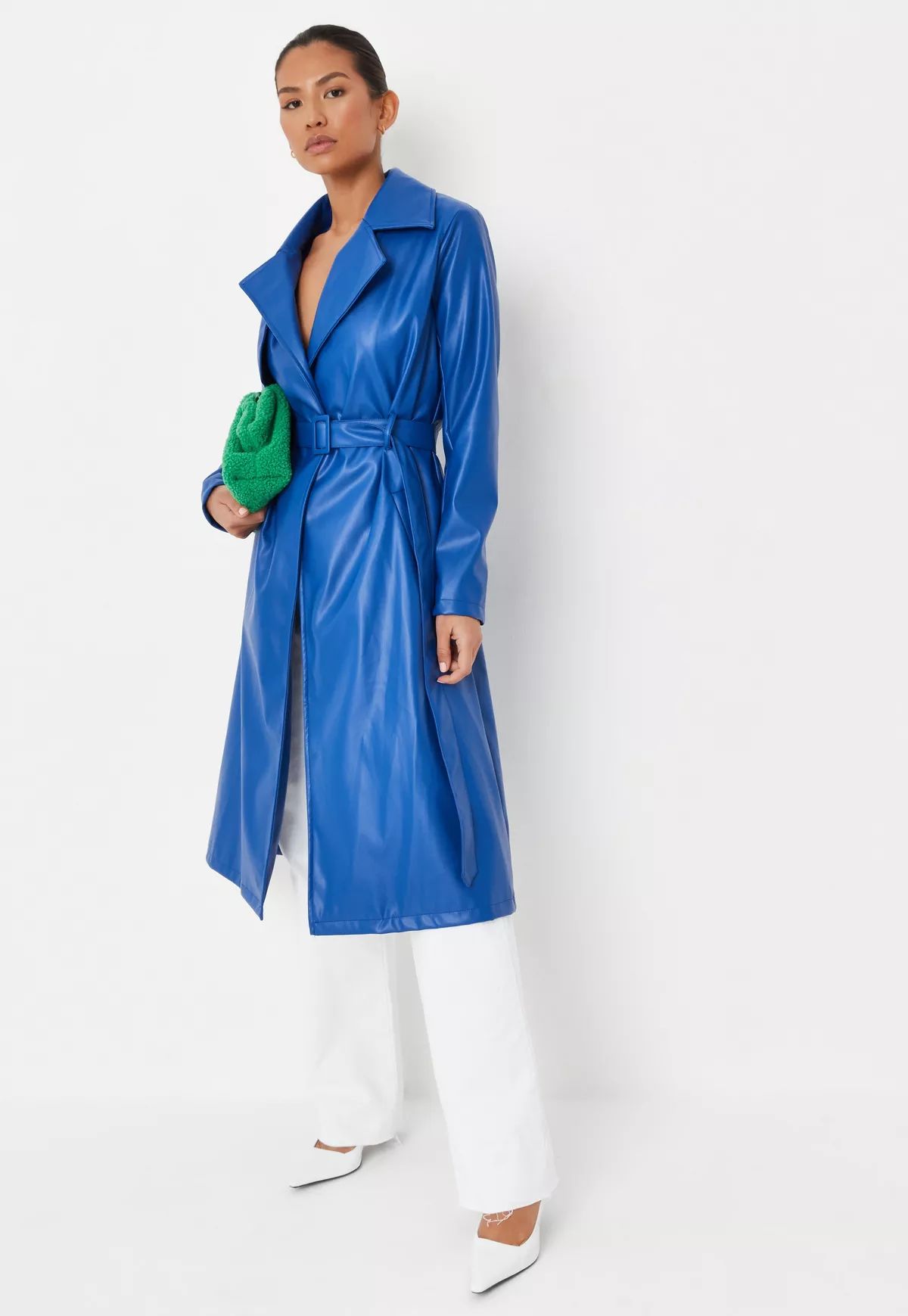 Missguided - Blue Faux Leather Trench Coat | Missguided (US & CA)