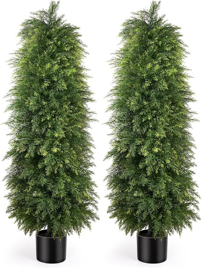 2 Pack 5ft Artificial Cedar Topiary Trees, Outdoor Artificial Plants for Front Porch Décor, Arti... | Amazon (US)