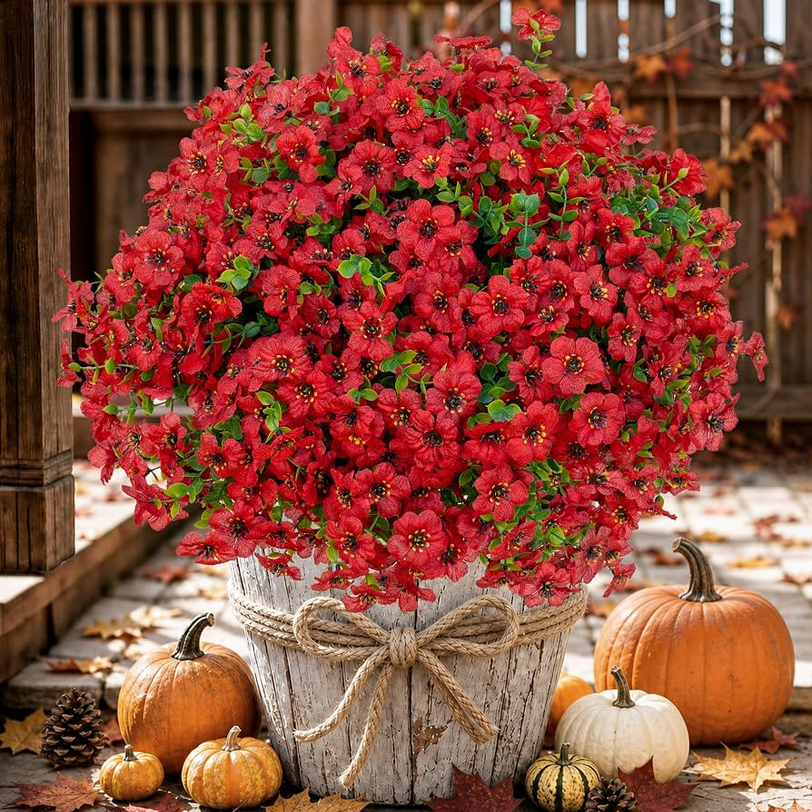 AXYLEX Artificial Flowers for Outdoors, 16 Bundles Fake Plants (PureRed) | Amazon (US)