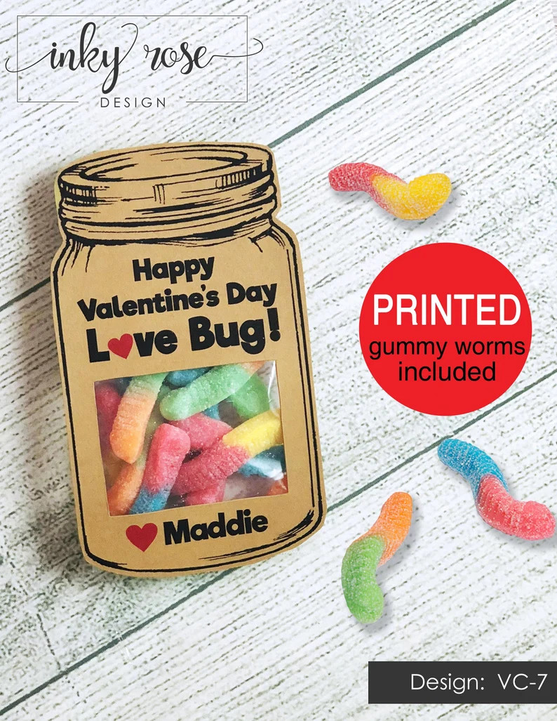 Classroom Valentines, Love Bug Valentine Cards for Kids, PRINTED Gummy Worm Candy Valentine's Day... | Etsy (US)