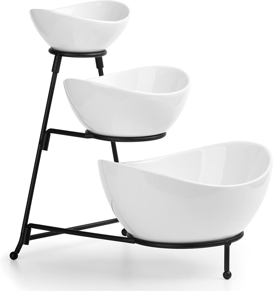LAUCHUH 3 Tier Serving Stand for Chip and Dip Set Oval Serving Bowl Set for Thanksgiving Entertai... | Amazon (US)