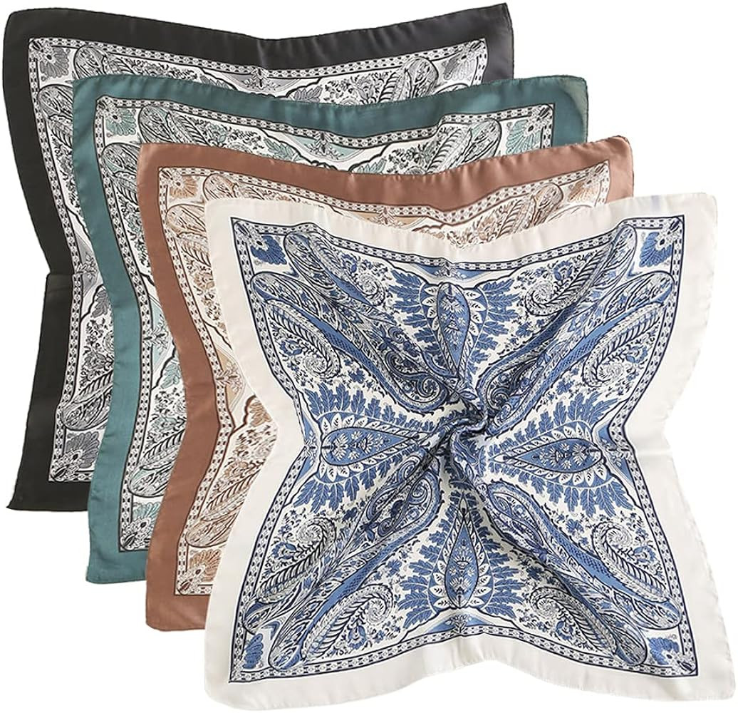 FONYVE Silk Head Scarf for Women Men - 4PCS Satin Square Hair Scarves - Vintage Bandanas Wraps He... | Amazon (US)