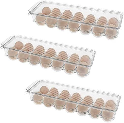 Amazon.com: Hedume 3 Pack Refrigerator Egg Storage Bin with Handle and Lid, BPA Free Polyethylene... | Amazon (US)
