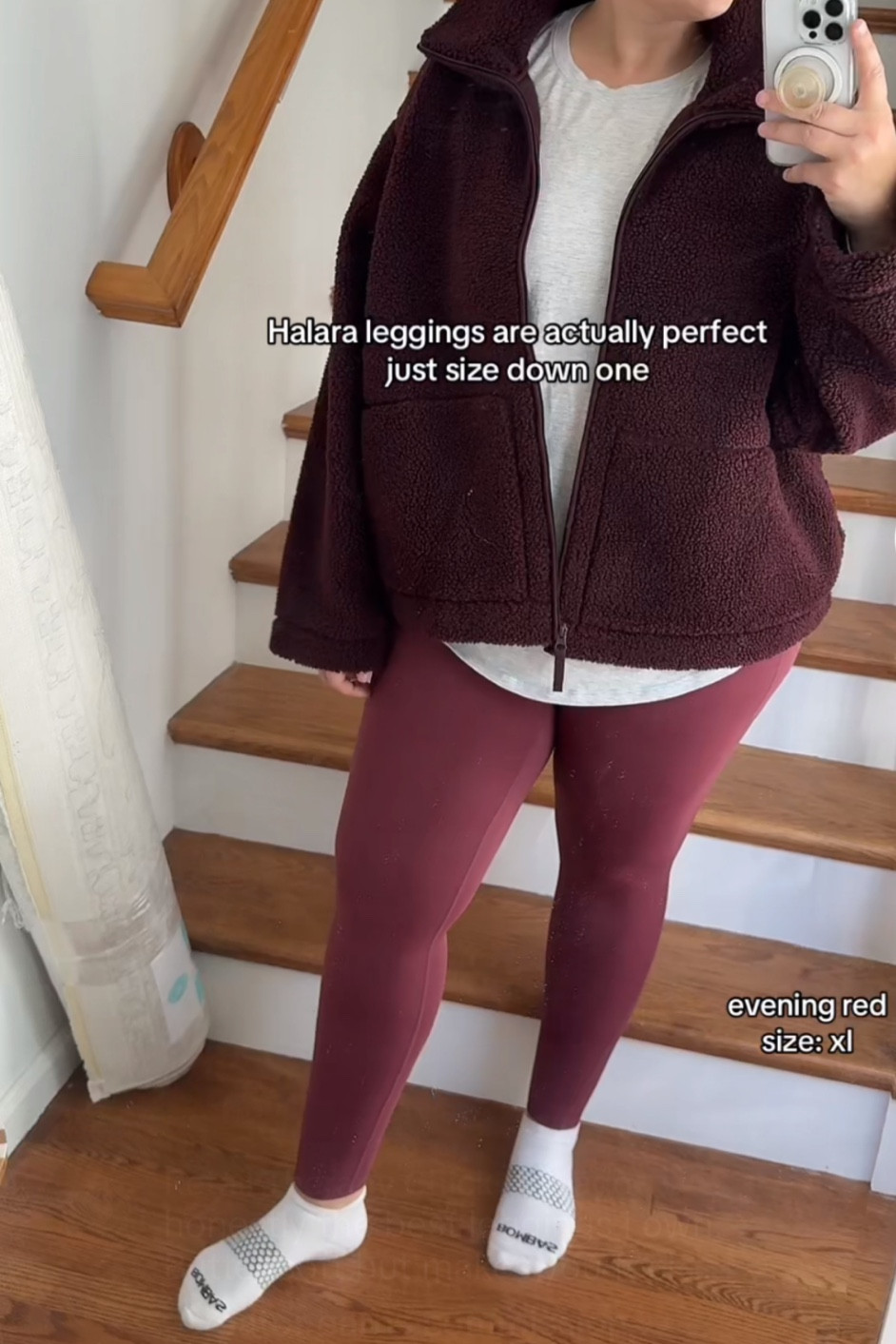 Obsessed with this burgundy color for fall 

Xxl in Sherpa jacket
20 in lululemon love long sleeve shirt 
Xl in halara leggings 

#LTKActive #LTKMidsize #LTKSaleAlert