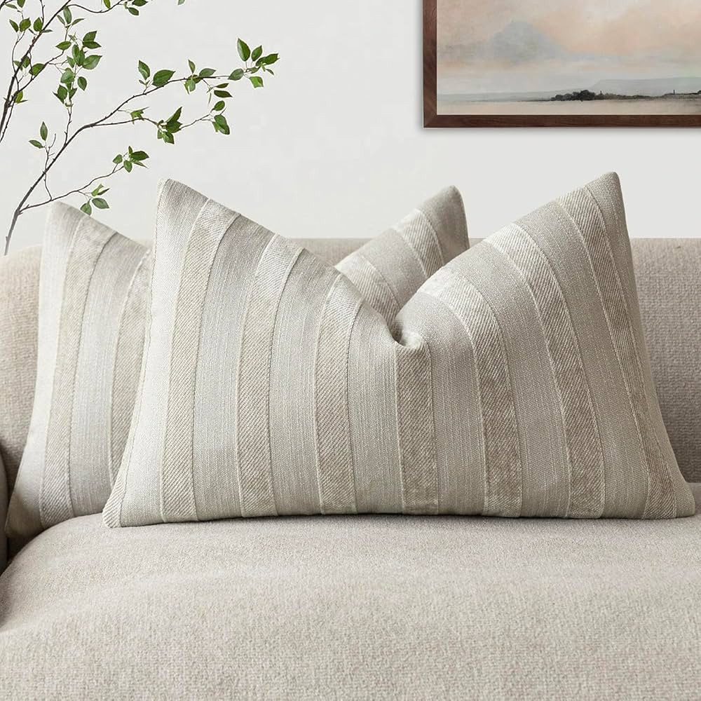 Foindtower Set of 2 Decorative Striped Chenille Lumbar Throw Pillow Covers Luxury Accent Cushion ... | Amazon (US)