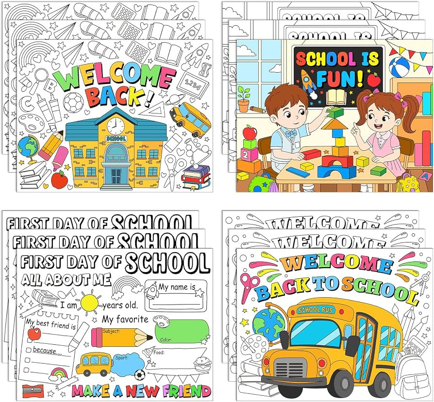 Konsait 12 PCS Back to School Coloring Placemats, Paper Placemats Disposable First Day of School ... | Amazon (US)