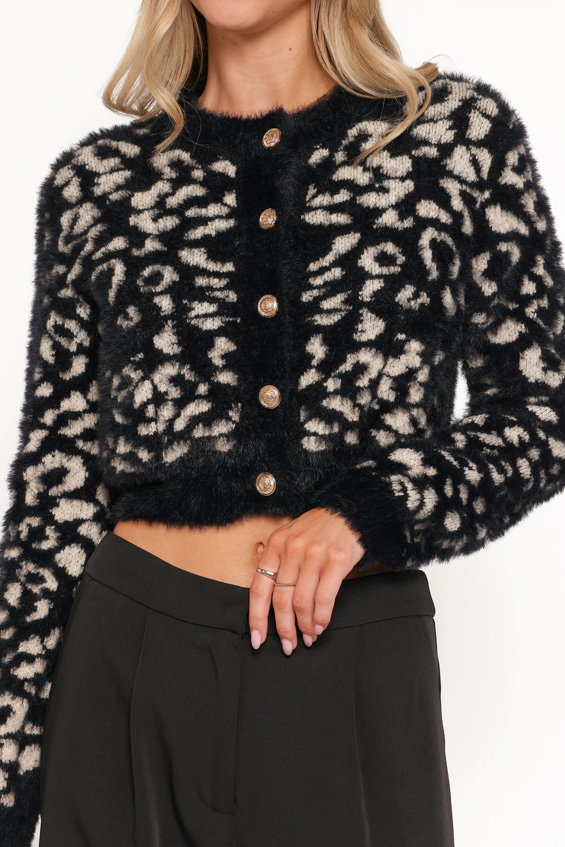Tyra Animal Print Faux Mohair Cardigan - Black | Petal & Pup (US)