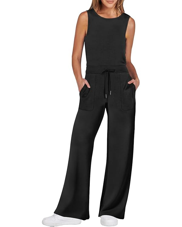 ANRABESS Womens Jumpsuits 2024 Casual Summer Dressy Romper Sleeveless Wide Leg Long Pants Outfits... | Amazon (US)