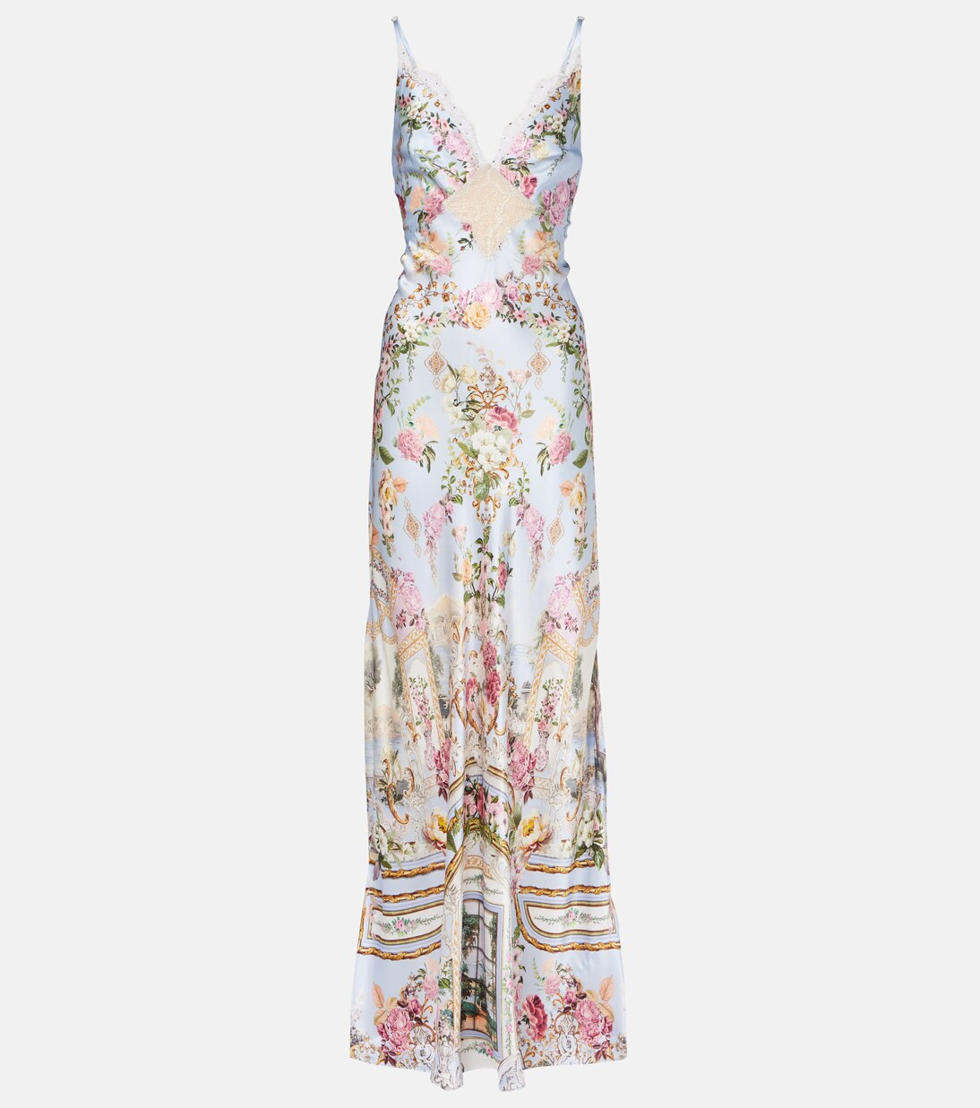Tiled In Time lace-trimmed silk maxi dress | Mytheresa (UK)