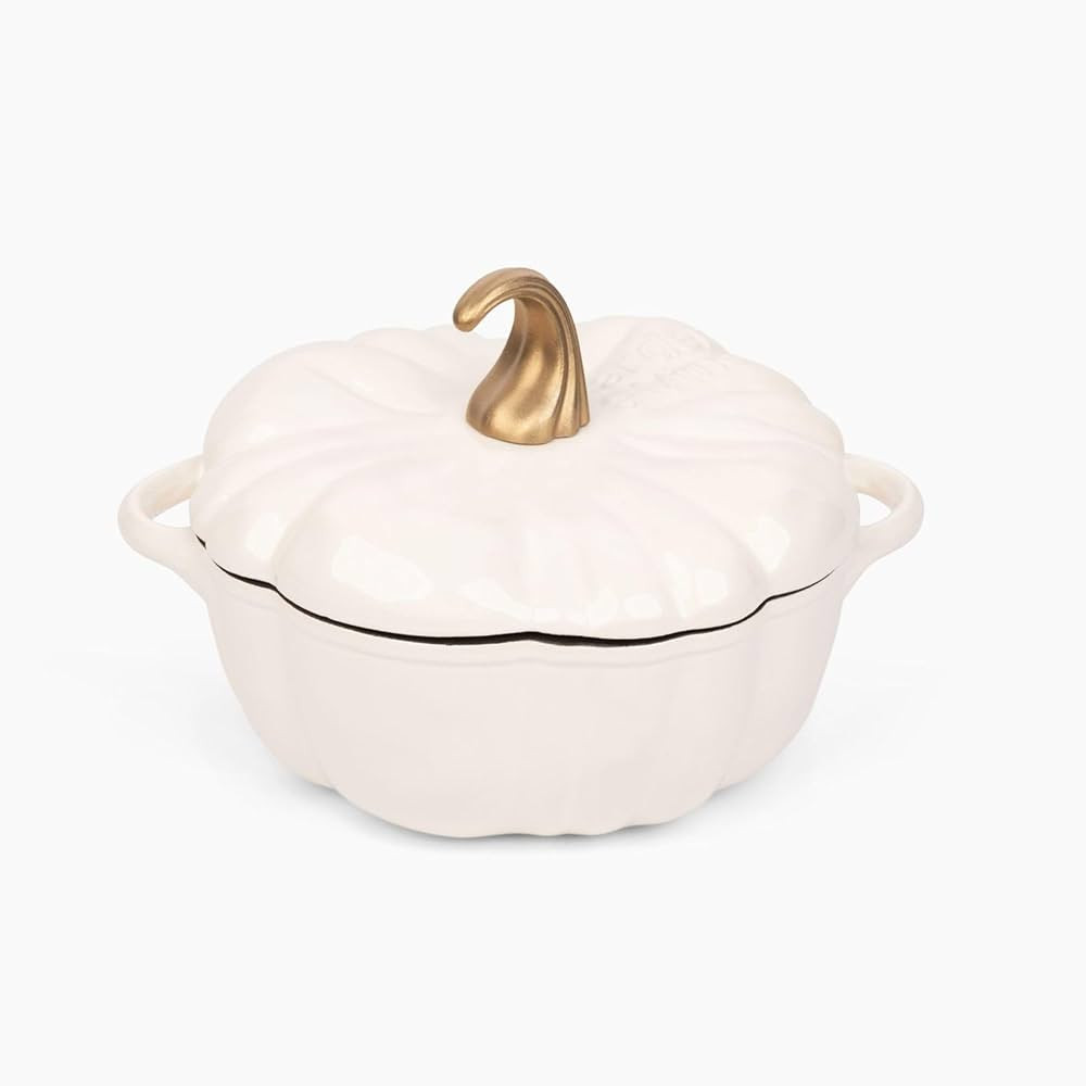 Larder & Vine Enameled Cast Iron Dutch Oven – White Pumpkin Casserole Dish with Lid (3.9 Qt/3.7... | Amazon (US)