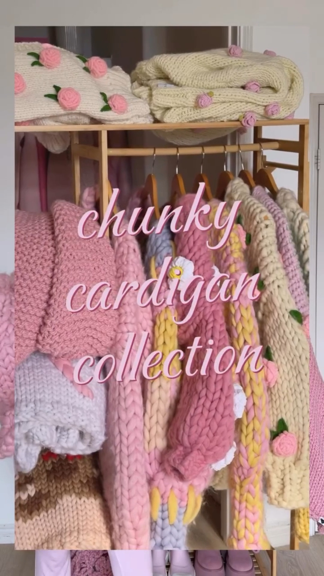 as requested 🌸 my most proud collection they’re my babiessss 

chunky cardigan collection pt 1. brands:
@hope.macaulay 
@heyays 
@leilayca 
@mumshandmade 

#chunkyknit #collection #closettour #chunkycardigan #pink