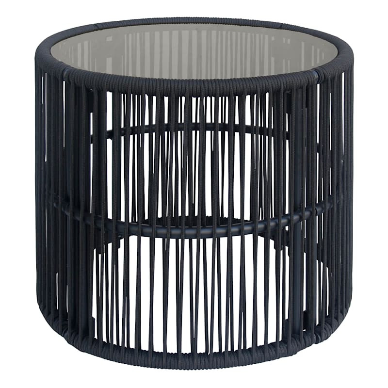 Fairlane Black Steel Glass-Top Outdoor Side Table | At Home