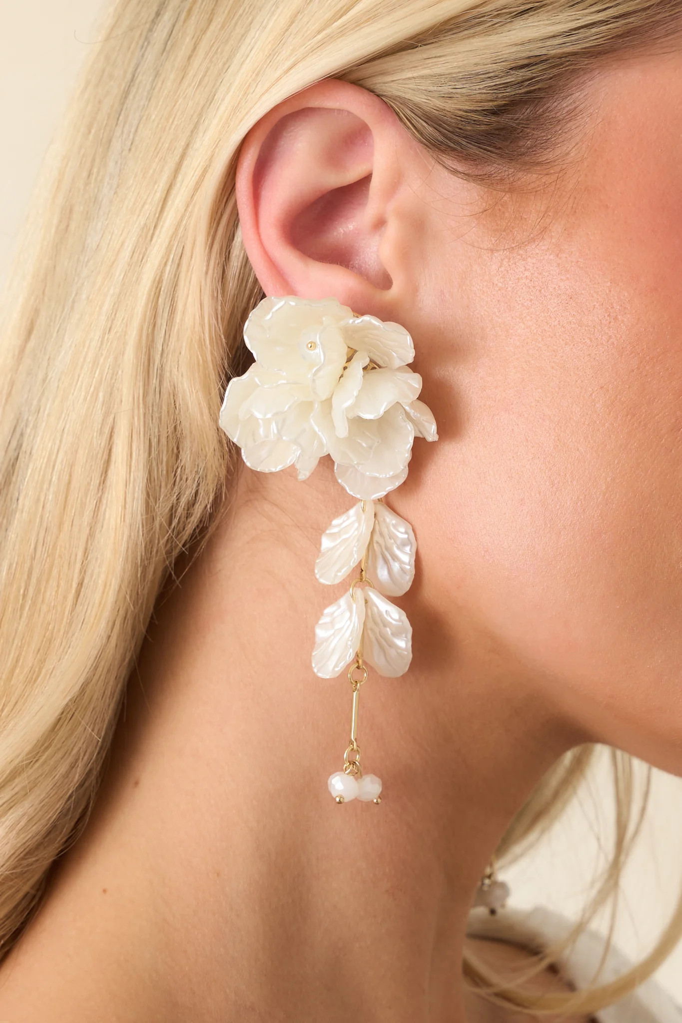 Kind of Stunning Ivory Pearlescent Floral Drop Earrings | Red Dress