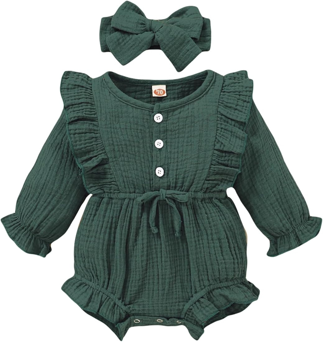 Newborn Baby Girl Clothes Romper Cotton Long Sleeve Romper Solid Infant Jumpsuit Fall Winter Baby... | Amazon (US)