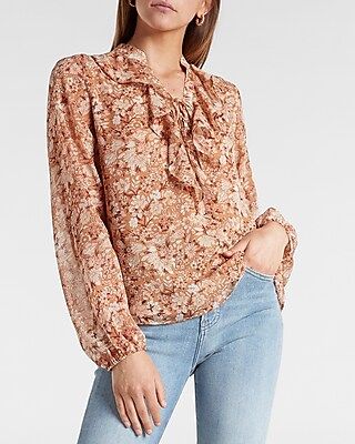 Floral Lace-Up Ruffle Top | Express