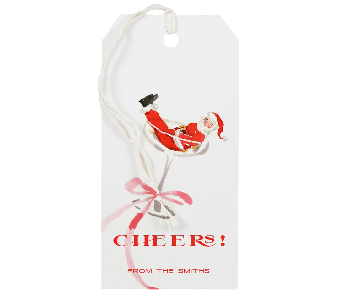 Personalized Santa Cheers Gift Tags – Holiday Cocktail Party Favor Tags Retro Christmas Barware... | Etsy (US)