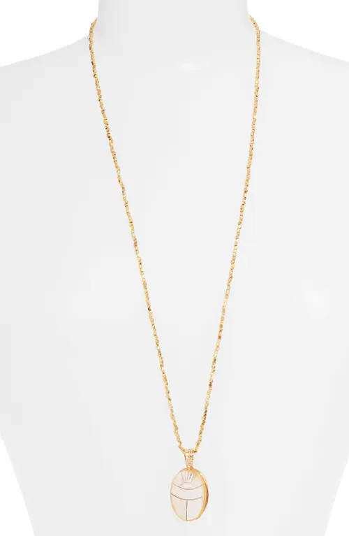 Gas Bijoux Lucky Scarab Long Pendant Necklace in Gold/White at Nordstrom | Nordstrom
