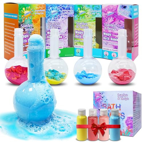 Bath Bomb Potion for Kids, Bath Science Kits 4+4Pack for Foam Fizzies & Bubble, Boys Girls Ages 4-12, Nontoxic & Safe Fun Magic Bubble Bath Kit Toddler Gifts for Halloween, Christmas, Birthday | Amazon (US)
