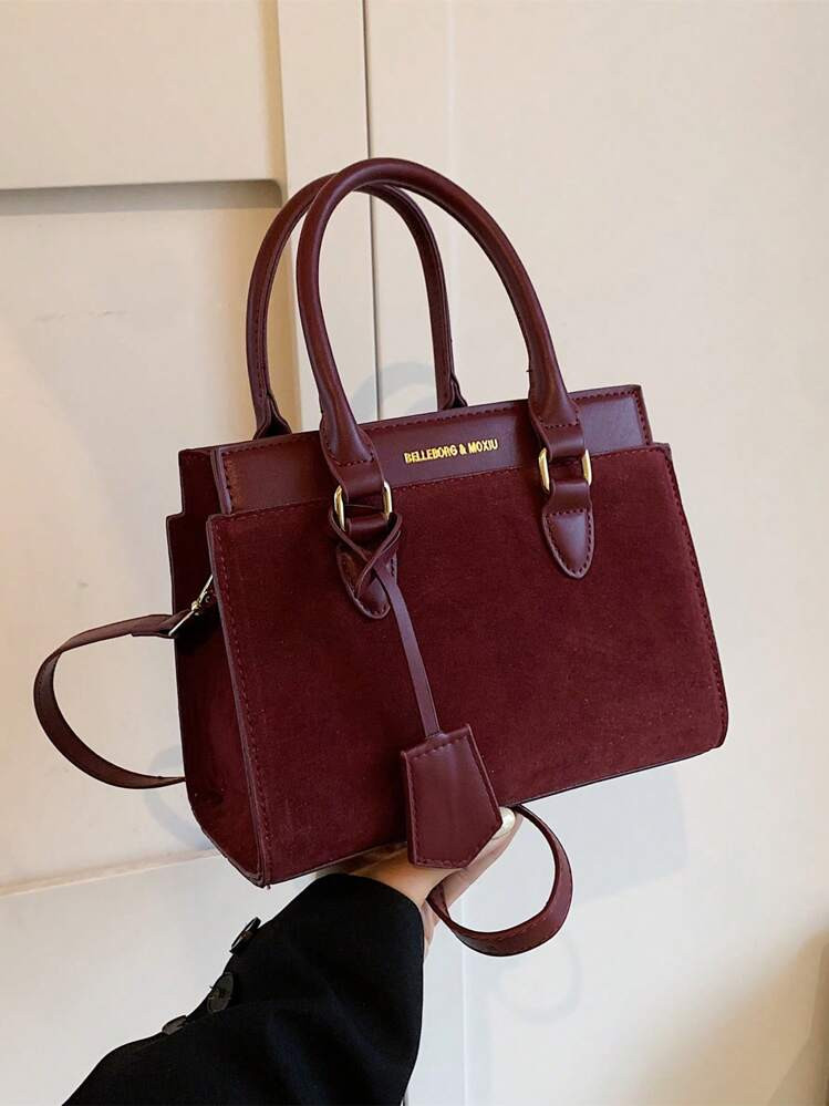 BELLEBORG New Suede Texture Wine Red Women Business Handbag With Shoulder Strap, Bag For Women Elegant, Newest Fashionable Suede Bag For Women | SHEIN