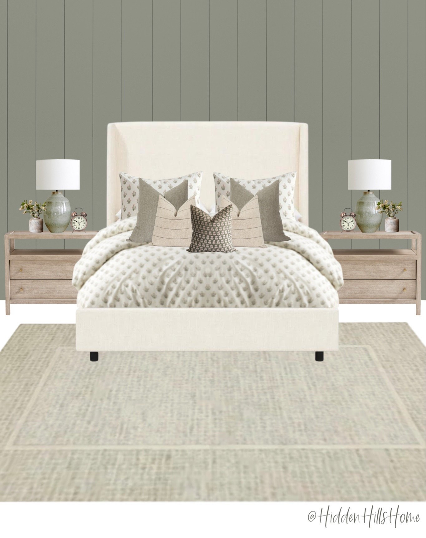 Bedroom decor, bedroom design ideas, bedroom mood board with cream and sage green tones #bedroom 
Wall color is SW Evergreen Fog

#LTKHome #LTKSaleAlert #LTKSeasonal