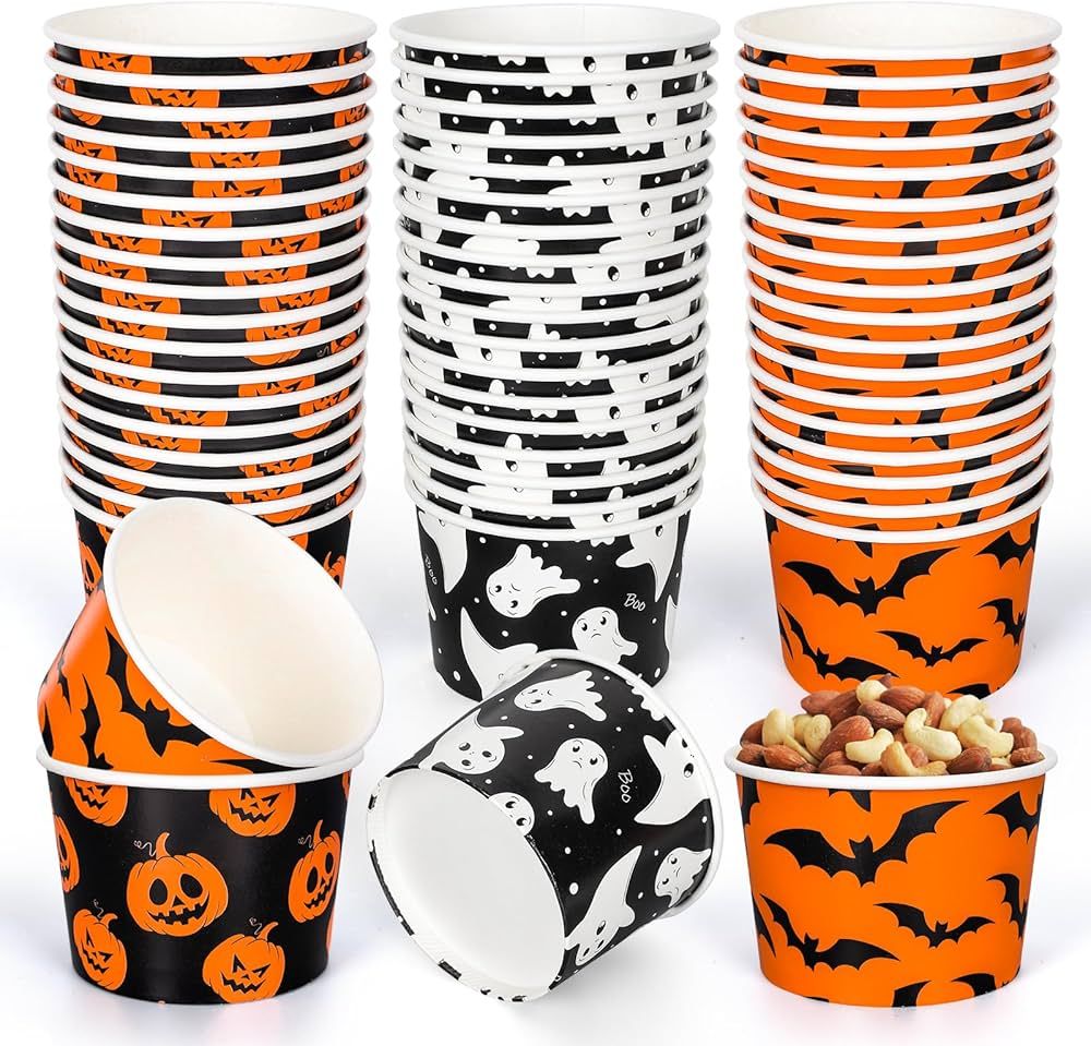 Whaline 60Pcs Halloween Treat Snack Cups Grimace Pumpkin Ghost Bat Pattern Disposable Paper Bowls... | Amazon (US)