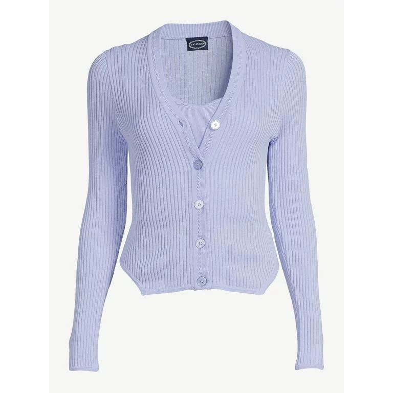Scoop Women's Stripe Cardigan Sweater with Bralette, Lightweight, Sizes XS-XXL | Walmart (US)